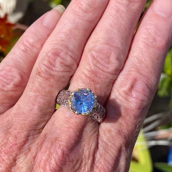 Sapphire Ring Sterling Silver & 14K Gold Filigree Estate Vintage - Picture 12 of 15